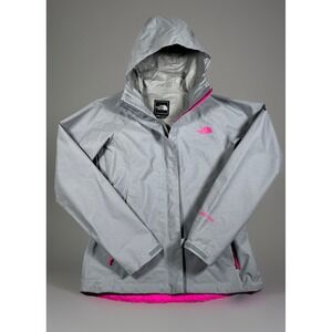The North Face Jacket‎ Womens XS Gray/Pink HyVent 2.5L Hooded Rain Coat Packable
